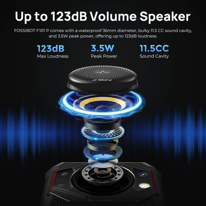 FOSSiBOT F101P 123dB Speaker 10600mAh Large battery 7GB+64GB Android 13 Rugged Phone
