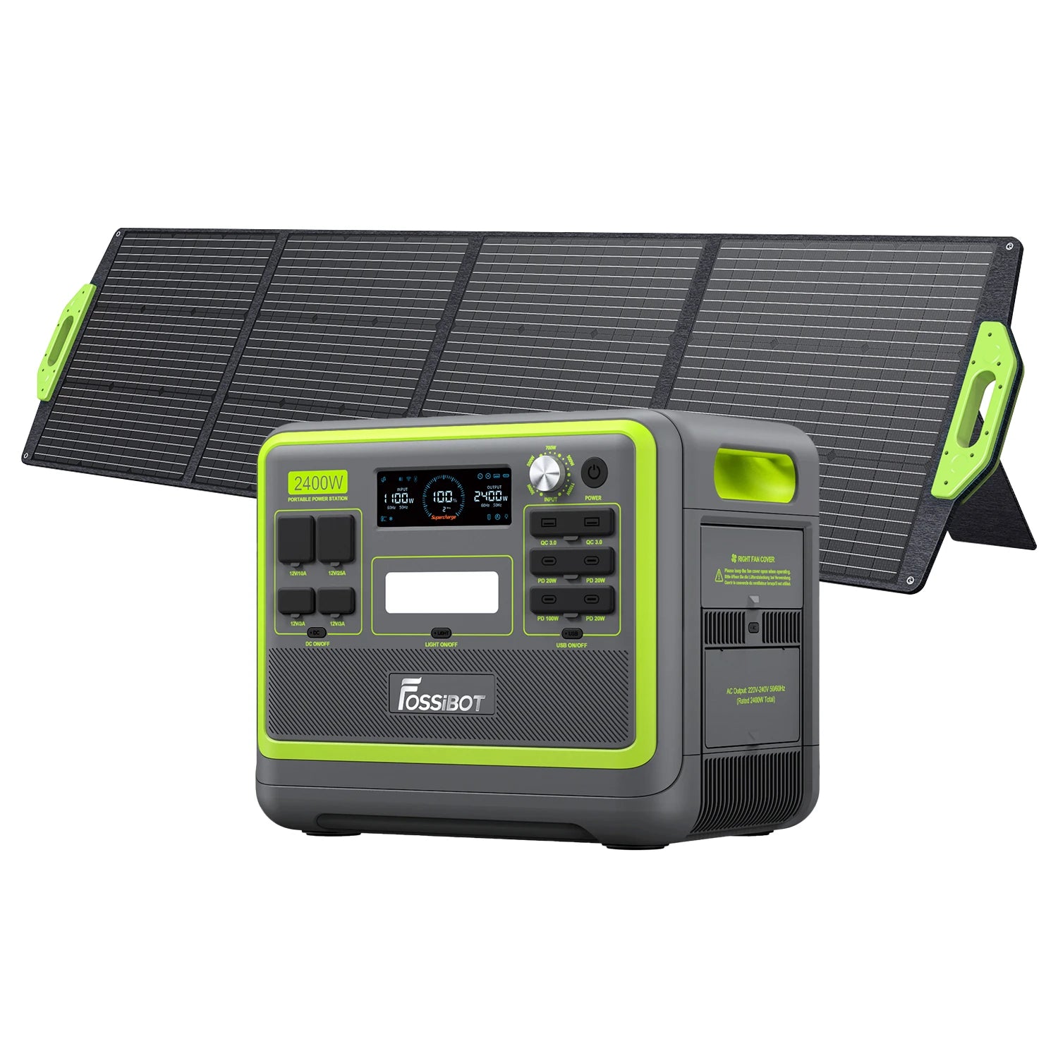 FOSSiBOT F2400 Solar Generator Kit EU Version / F2400+1*200W Solar Panel / Green