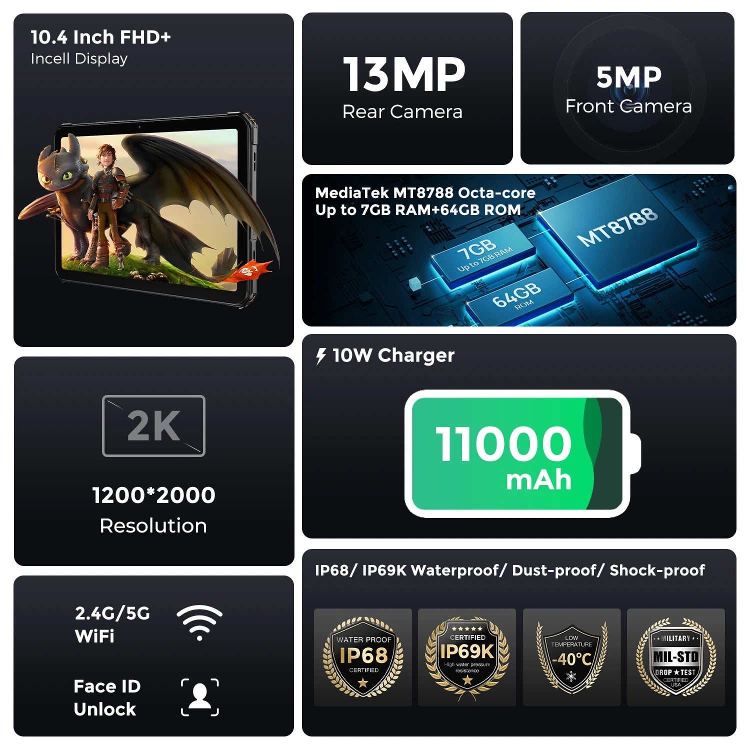 FOSSiBOT DT1 Lite 7GB+64GB 13MP+5MP 10.4-inch 2K Display 11000mAh Tabl