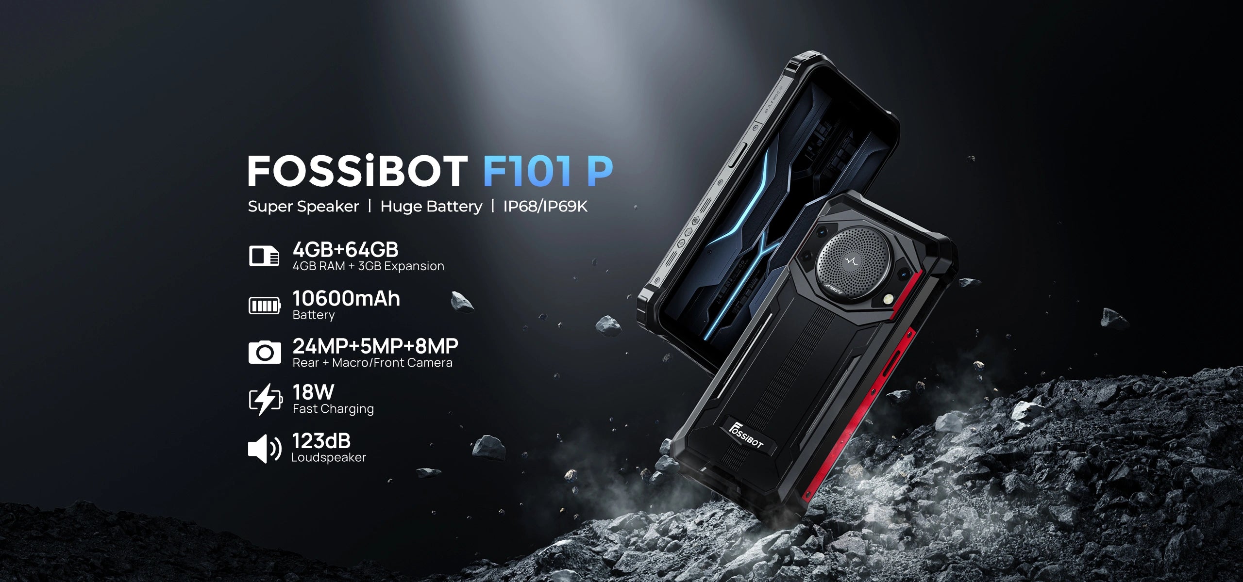 FOSSiBOT F101 P 123dB Speaker 10600mAh Large battery 7GB+64GB Android FOSSiBOT F101 P 123dB Speaker 10600mAh Large battery 7GB+64GB Android