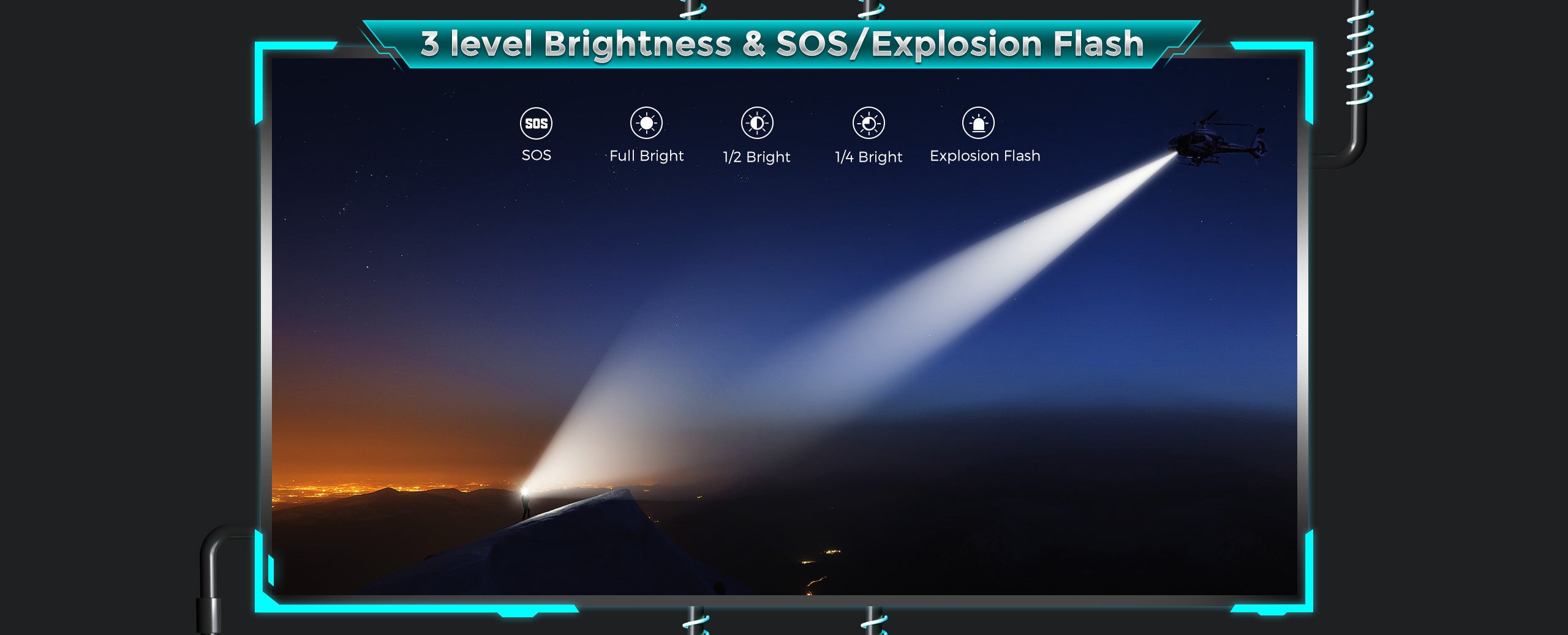 3 Level Brightness & SOS/Explosin Flash