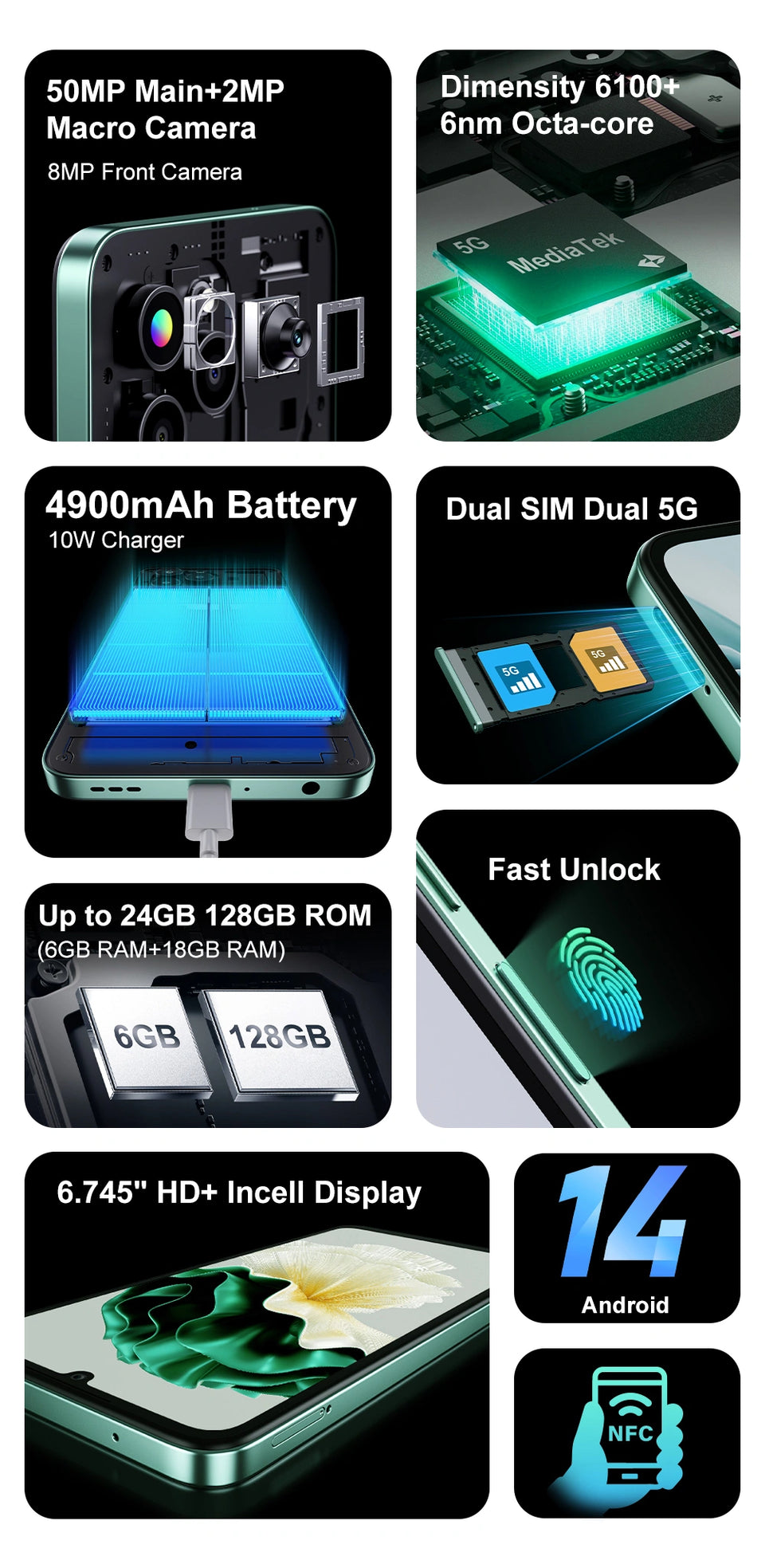 FOSSiBOT S1 5G 24GB+128GB 6.745-Inch 50MP Cameras NFC Android 14 Smart FOSSiBOT S1 5G 24GB+128GB 6.745-Inch 50MP Cameras NFC Android 14 Smart